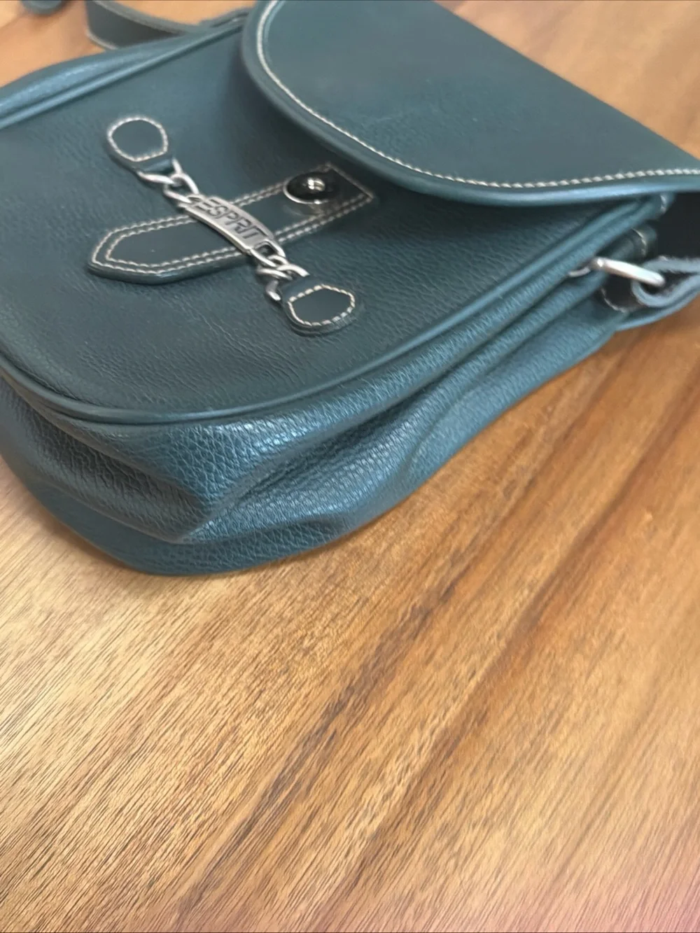 Vintage ESPRIT Forest Green Leather Saddle Crossbody Bag Horsebit Accent 90s